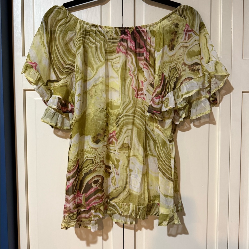 Anthropologie NWT Elegant Green and Pink Women's Top